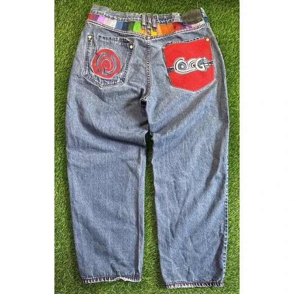 VTG Coogi Jeans Mens 36x33 Blue Y2K Hip Hop Baggy Embroidered Colorful Tag 34x32